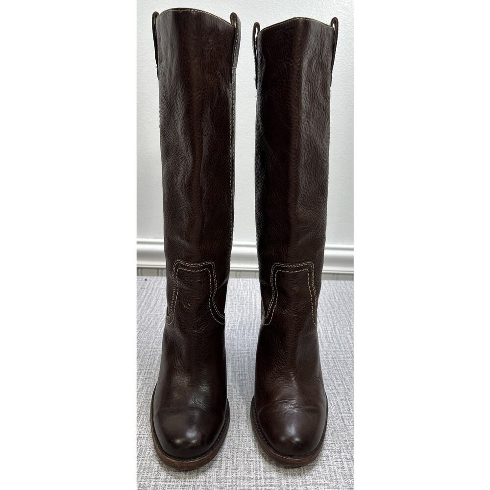 Frye Caroline Campus Mid Shaft Wedge Boots Women's Size 9.5 Brown Leather Heels - Picture 2 of 15